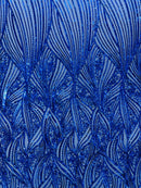 Geometric Feather wing shiny sequin design on a 4 way stretch mesh Fabric-sold by the yard.