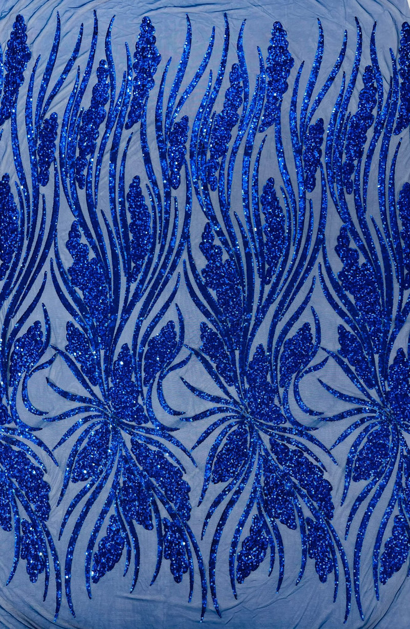 Feather damask shiny sequin design on a 4 way stretch mesh Fabric-sold by The yard.