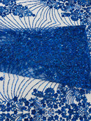 Royalty Damask Beaded Lace Luxury on Mesh, by The Yard.