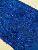 Feather Wing Shiny Sequin Design on a 4 Way Stretch mesh Fabric-Prom-Sold by The Yard.
