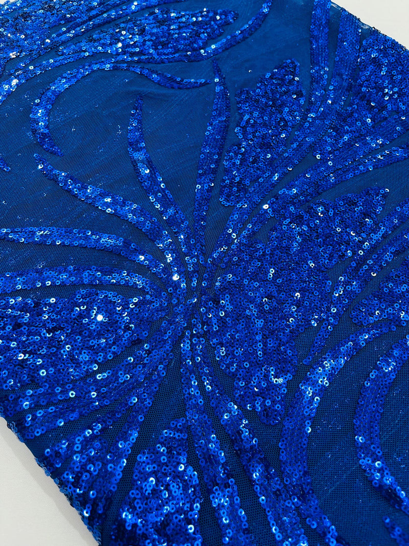 Feather damask shiny sequin design on a 4 way stretch mesh Fabric-sold by The yard.