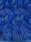 Geometric Feather wing shiny sequin design on a 4 way stretch mesh Fabric-sold by the yard.