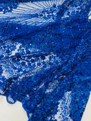 Royalty Damask Beaded Lace Luxury on Mesh, by The Yard.