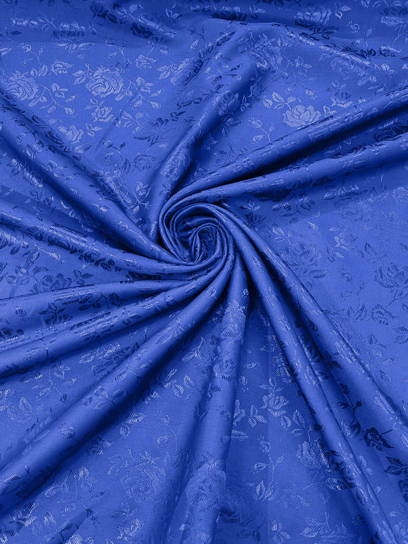 Royal Blue New Colors 60" Wide Polyester Roses/Flowers Brocade Jacquard Satin Fabric/Cosplay Costumes, Skirts, Table Linen/Sold By The Yard.