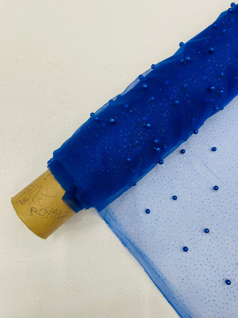 Pearl Glitter Studded Mesh, 2-Way Stretch Shimmer Mesh Fabric, Sold by the yard.
