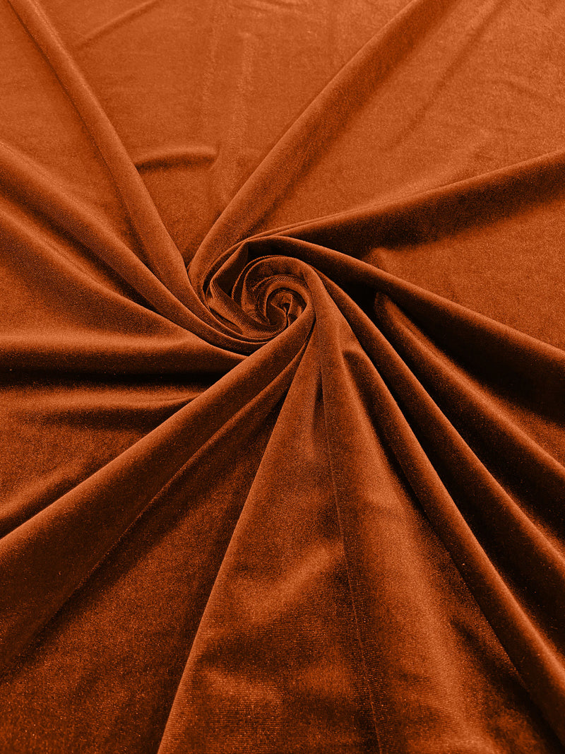 Rust Solid Stretch Velvet Fabric  58/59" Wide 90% Polyester/10% Spandex By The Yard.
