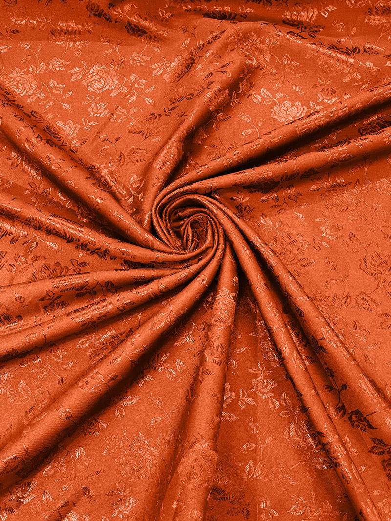 Rust New Colors 60" Wide Polyester Roses/Flowers Brocade Jacquard Satin Fabric/Cosplay Costumes, Skirts, Table Linen/Sold By The Yard.
