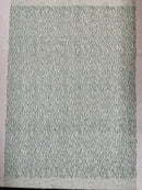 Sparkling Glitter Beads Sequin Fabric, Wave Design, Fabric Embroidered on a Mesh Lace Wedding Bridal Dress.