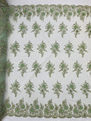 Daisy 3d floral Chiffon design embroider with pearls in a mesh lace-sold by the yard.