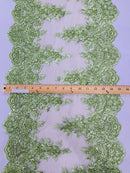 14"Wide Sequins Metallic Embroidered Lace on Mesh Fabric, Trim Lace, Table Runner. Sold By The Yard.
