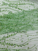 Modern Luxury Beaded Fabric Embroidered on a Mesh Lace, Sold by The Yard.