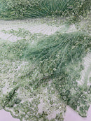 Royalty Damask Beaded Lace Luxury on Mesh, by The Yard.