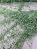 Modern Luxury Beaded Fabric Embroidered on a Mesh Lace, Sold by The Yard.