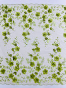 Double Scalp Orquidia 3d floral design embroider with pearl in a mesh lace fabric-sold by the yard