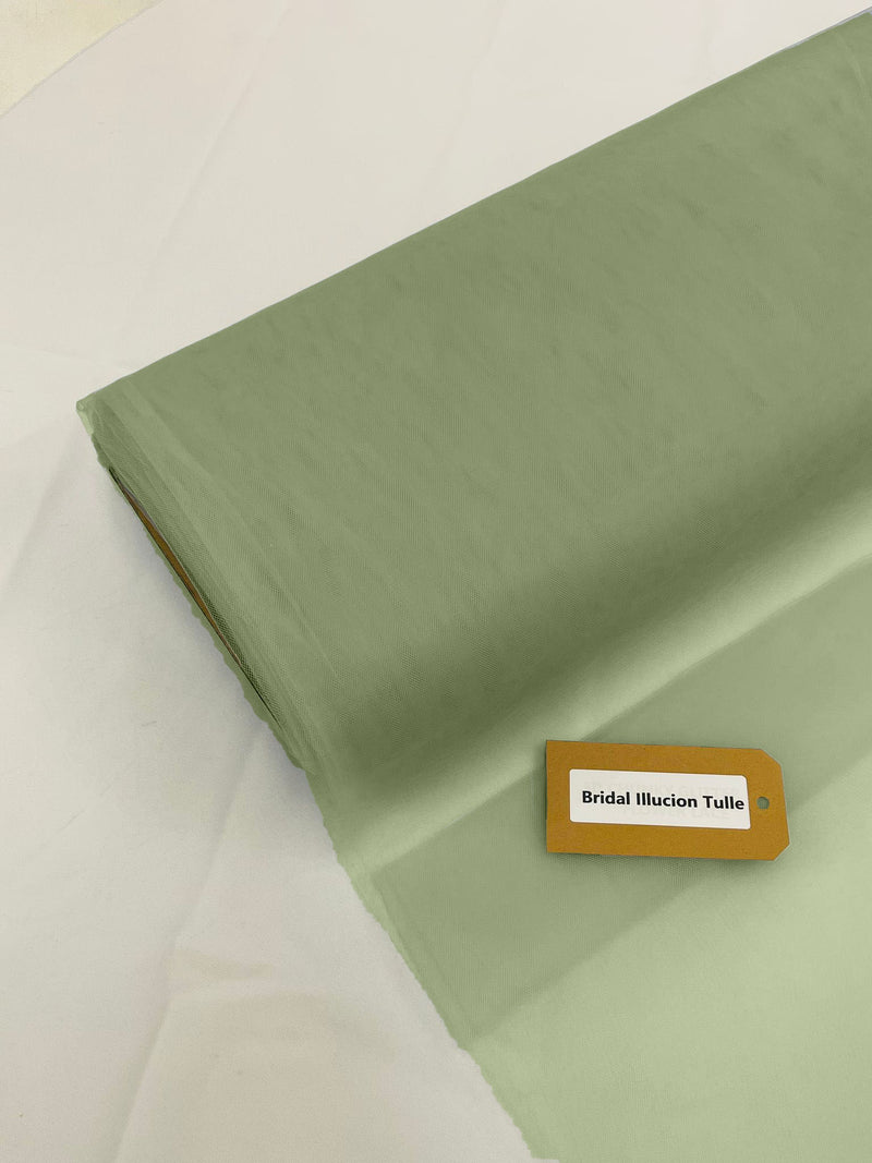 Sage Green - Bridal Illusion Tulle 108"Wide  Polyester Premium Tulle Fabric Bolt, By The Roll.