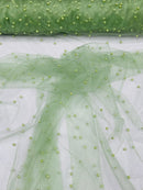 Pearl Glitter Studded Mesh, 2-Way Stretch Shimmer Mesh Fabric, Sold by the yard.