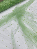 Pearl Glitter Studded Mesh, 2-Way Stretch Shimmer Mesh Fabric, Sold by the yard.