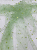 Pearl Glitter Studded Mesh, 2-Way Stretch Shimmer Mesh Fabric, Sold by the yard.