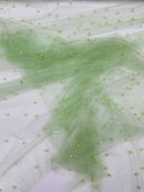 Pearl Glitter Studded Mesh, 2-Way Stretch Shimmer Mesh Fabric, Sold by the yard.