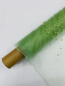 Pearl Glitter Studded Mesh, 2-Way Stretch Shimmer Mesh Fabric, Sold by the yard.