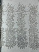 VEGAS BEADED FEATHER DESIGN ON MESH FABRIC (BY PANEL)