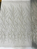 FEATHER BEADED LACE ON MESH FABRIC (By The Yard)