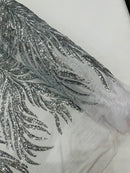 PHOENIX FEATHER SEQUIN ON STRETCH MESH FABRIC (By The Yard)