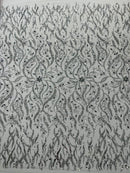 Vine Design Embroider And Heavy Beading/Sequins On A Mesh Lace Fabric/Wedding Lace/Costplay.