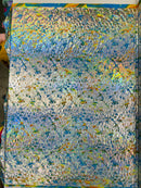 Splatter Foil Paint Metallic Print on a 4-way Stretch Tie Dye Nylon Spandex Tricot/Milliskin -Sold by the yard.