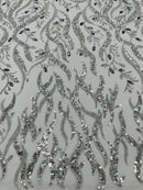 JEWEL VINE BEADED LACE ON MESH FABRIC (By The Yard)