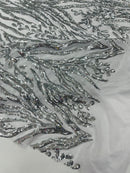 Vine/Root Sequin 4 Way Stretch Mesh Fabric, by The Yard.