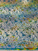 Splatter Foil Paint Metallic Print on a 4-way Stretch Tie Dye Nylon Spandex Tricot/Milliskin -Sold by the yard.