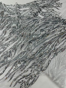 Vine/Root Sequin 4 Way Stretch Mesh Fabric, by The Yard.