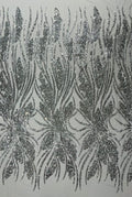 Feather damask shiny sequin design on a 4 way stretch mesh Fabric-sold by The yard.