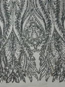 Damask design with sequins embroider on a 4 way stretch mesh fabric (By The Yard)