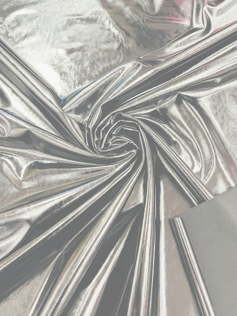 Silver - Spandex Shiny Vinyl Fabric (Latex Stretch) - Sold By The Yard