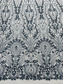 Modern Luxury Beaded Fabric Embroidered on a Mesh Lace, Sold by The Yard.