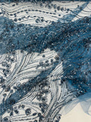 Modern Luxury Beaded Fabric Embroidered on a Mesh Lace, Sold by The Yard.