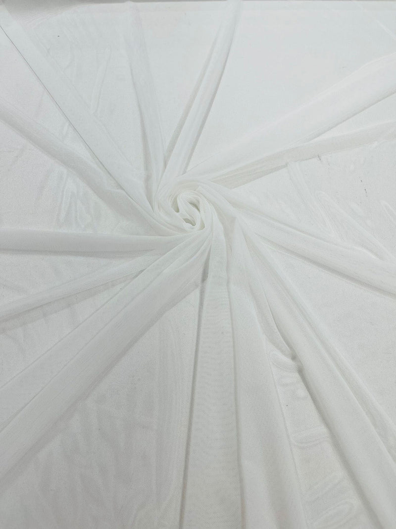 Snow White 60" Wide Solid Stretch Power Mesh Fabric Spandex/ Sheer See-Though/Sold By The Yard.