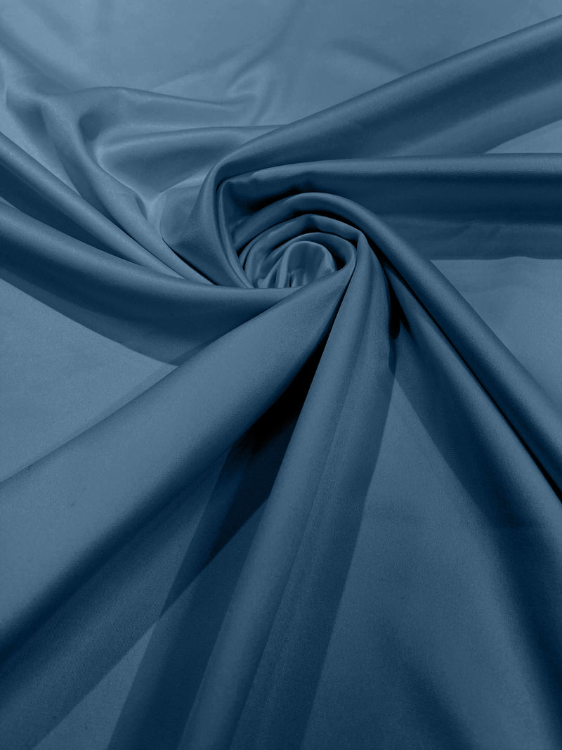 Steel Blue Solid Matte Stretch L'Amour Satin Fabric 95% Polyester 5% Spandex/58" Wide/ By The Yard