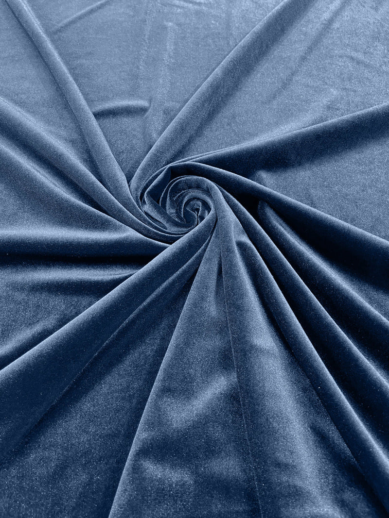 Steel Blue Solid Stretch Velvet Fabric  58/59" Wide 90% Polyester/10% Spandex By The Yard.