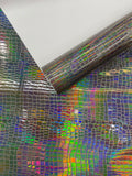 Crocodile Embossed PVC Holographic Vinyl Fabric / .Upholstery Crafting Accessories Applications Glossy Iridescent