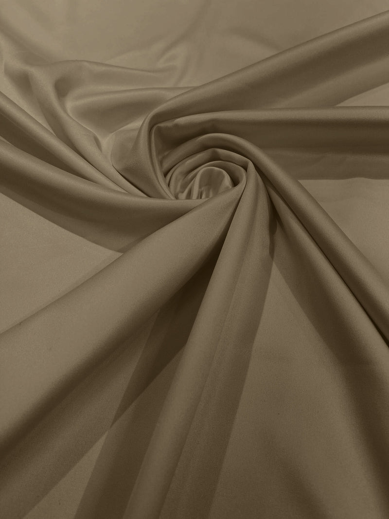 Taupe Solid Matte Stretch L'Amour Satin Fabric 95% Polyester 5% Spandex/58" Wide/ By The Yard