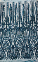 Damask design with sequins embroider on a 4 way stretch mesh fabric (By The Yard)