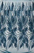 Feather damask shiny sequin design on a 4 way stretch mesh Fabric-sold by The yard.