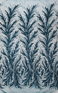 Feather Wing Shiny Sequin Design on a 4 Way Stretch mesh Fabric-Prom-Sold by The Yard.