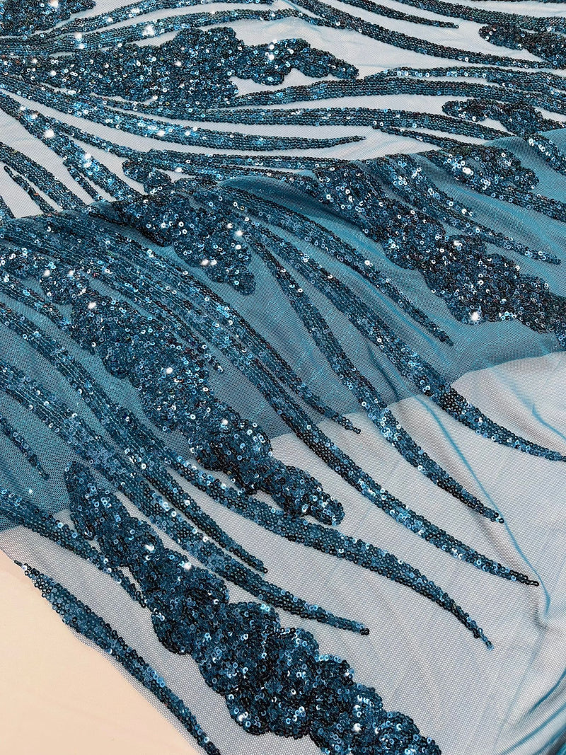 Feather damask shiny sequin design on a 4 way stretch mesh Fabric-sold by The yard.