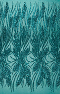 Feather damask shiny sequin design on a 4 way stretch mesh Fabric-sold by The yard.