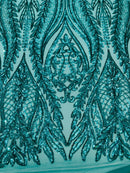 Damask design with sequins embroider on a 4 way stretch mesh fabric (By The Yard)