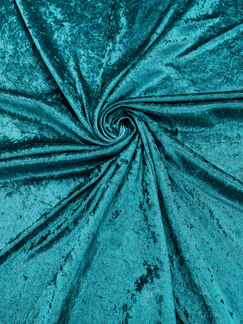 Teal Crushed Stretch Panne Velvet Velour Fabric, 59/60" Wide, Sold By The Yard.